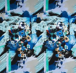 Žoržet vzor květin/fantazie modrá