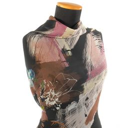 Žoržet vzor květin/fantazie hnědá