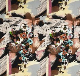 Žoržet vzor květin/fantazie hnědá