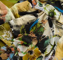 Žoržet vzor květin/fantazie khaki