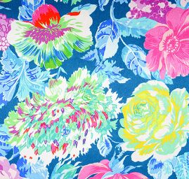 Atlas romantický vzor květin velký modrý