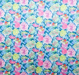 Atlas romantický vzor květin velký modrý