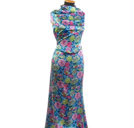 Atlas romantický vzor květin malý modrý