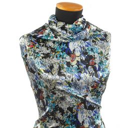 Atlas romantický motiv květin modrý