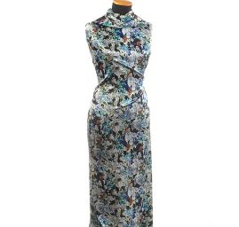 Atlas romantický motiv květin modrý