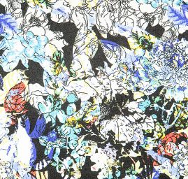 Atlas romantický motiv květin modrý