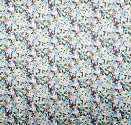 Atlas romantický motiv květin modrý