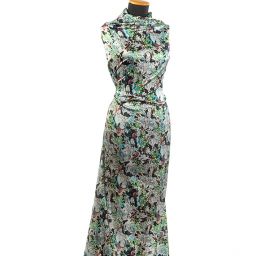 Atlas romantický květinový motiv zelený