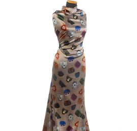 Atlas motiv splečenské večerní kabelky pastel stříbrná