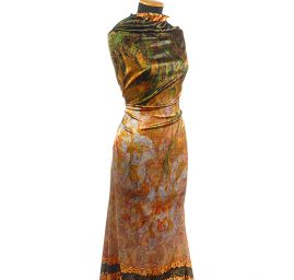 Atlas motiv fragmenty květin a listů zelená/skořicová