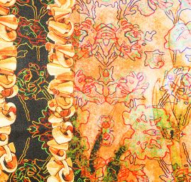 Atlas motiv fragmenty květin a listů zelená/skořicová