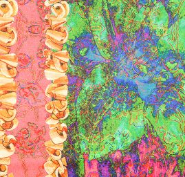 Atlas motiv fragmenty květin a listů zelená/růžová