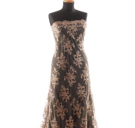 Krajka výšivka na tylu s korálky rokajlem béžovohnědá