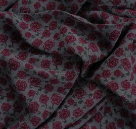 Bavlna organtýn přírodní květy vínová/šedá
