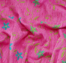 Buretové hedvábí vyšívané růžové