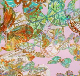 Satén vzor motýlci v hnědomodrých barvách