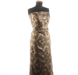 Hedvábný brokát květinový vzor černý