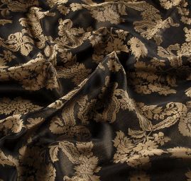 Hedvábný brokát květinový vzor černý