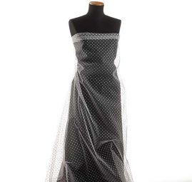 Tyl šatový sametový flock puntík bílý