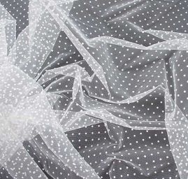 Tyl šatový sametový flock puntík bílý