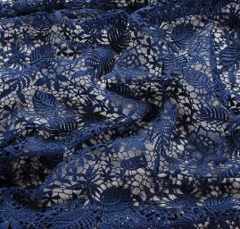Krajka hrubá květinový vzor modrá