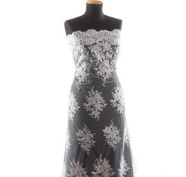 Krajka výšivka na tylu bílá květinový vzor