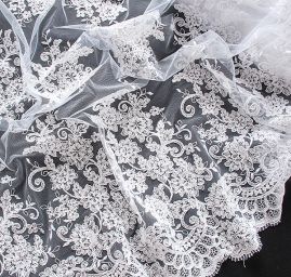 Krajka výšivka na tylu bílá květinový vzor