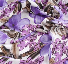 Úplet viskózový větší květinový vzor fialové barvy