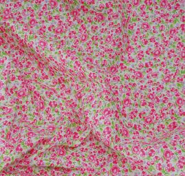 Bavlna směs kytičkový motiv červenorůžová