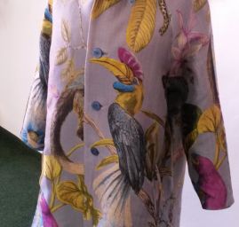 Žakárová látka gepard,opice, papoušek šedá