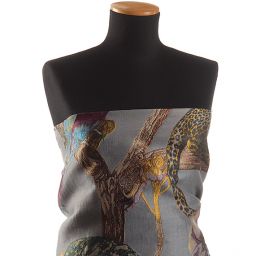 Žakárová látka gepard,opice, papoušek šedá