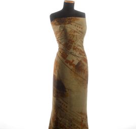 Len khaki hnědý vzor tisk vintage