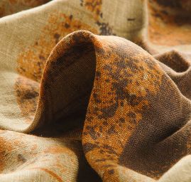 Len khaki hnědý vzor tisk vintage