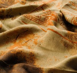 Len khaki hnědý vzor tisk vintage