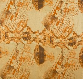 Len khaki hnědý vzor tisk vintage