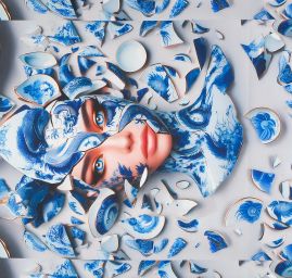 Imitace hedvábí pružný atlas Dáma v prcelánu