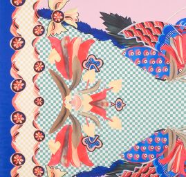 Imitace hedvábí pružný atlas Retro Birds růžová