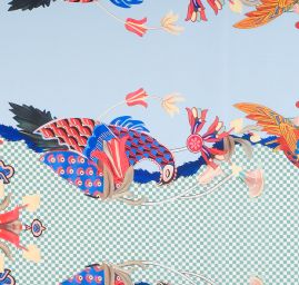 Imitace hedvábí pružný atlas Retro Birds modrá