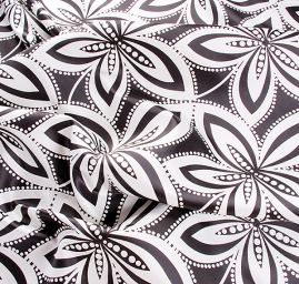 Satén duchesse/dyšes tisk listy černý