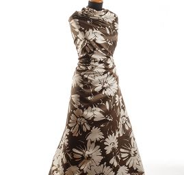 Satén duchesse/dyšes tisk listy tm.hnědý