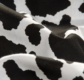 Pevněšjí bavlněná látka zvířecí motiv kráva černá/bílá