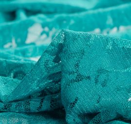 Jemná pružná krajka vzor květy v tyrkysové