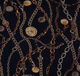 Žoržetový úplet motiv řetízků a mincí