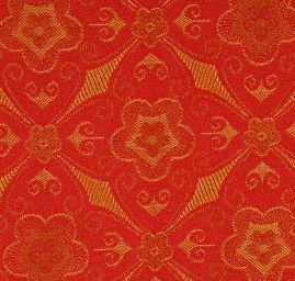 Žakárová tkanina červenozlatá růžice