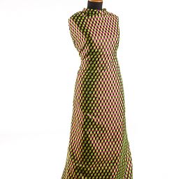 Brokát geometrický motiv fialový/zelený