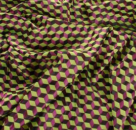 Brokát geometrický motiv fialový/zelený