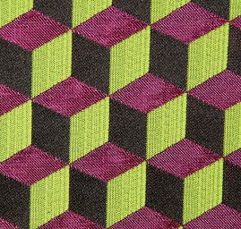 Brokát geometrický motiv fialový/zelený