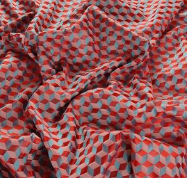 Brokát geometrický motiv červený/modrý