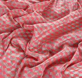 Brokát geometrický motiv růžový/šedý