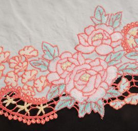 Bavlněná letní látka s výšivkou bílá/růžová